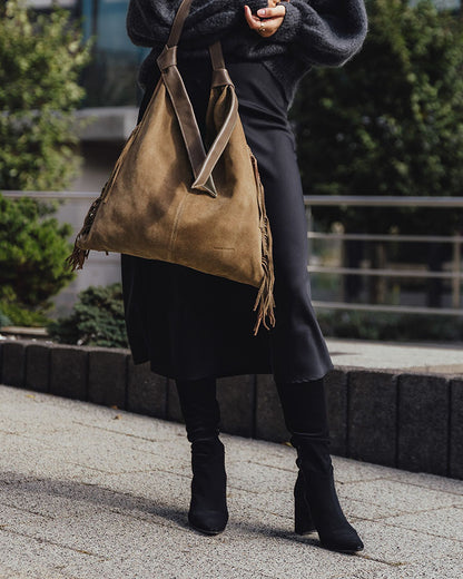 BINOTTO WILD™ Damen Hobo Beuteltasche und Umhängetasche aus italienischem Wildleder