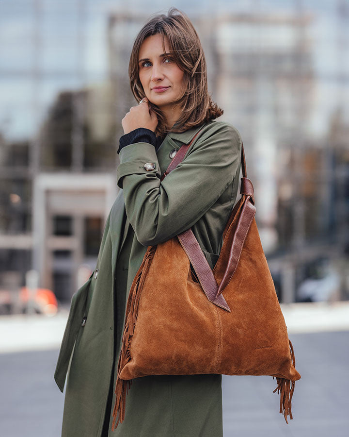 BINOTTO WILD™ Damen Hobo Beuteltasche und Umhängetasche aus italienischem Wildleder