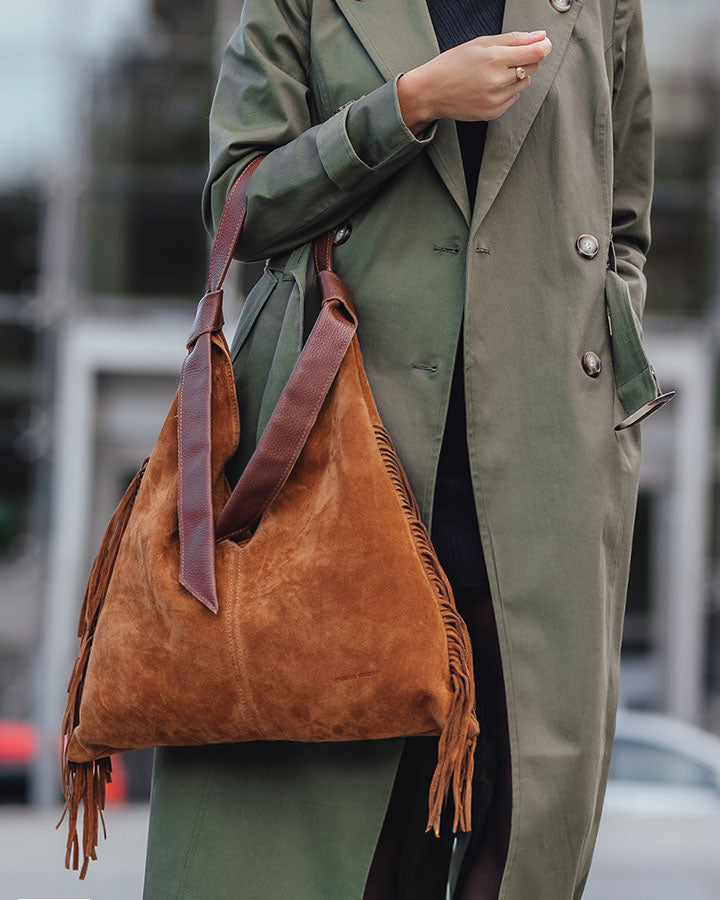 BINOTTO WILD™ Damen Hobo Beuteltasche und Umhängetasche aus italienischem Wildleder