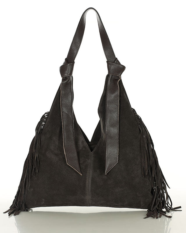 BINOTTO WILD™ Damen Hobo Beuteltasche und Umhängetasche aus italienischem Wildleder dunkelbraun