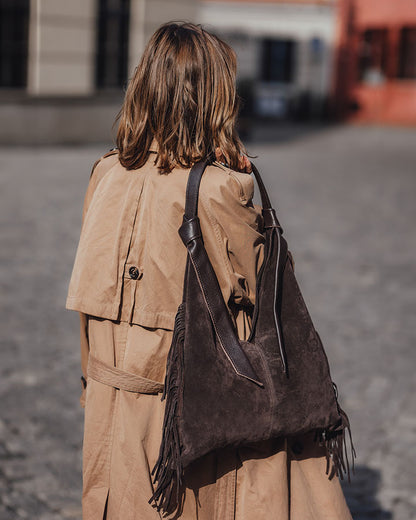 BINOTTO WILD™ Damen Hobo Beuteltasche und Umhängetasche aus italienischem Wildleder