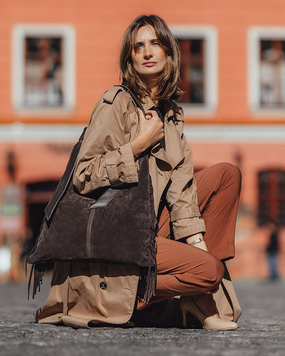 BINOTTO WILD™ Damen Hobo Beuteltasche und Umhängetasche aus italienischem Wildleder
