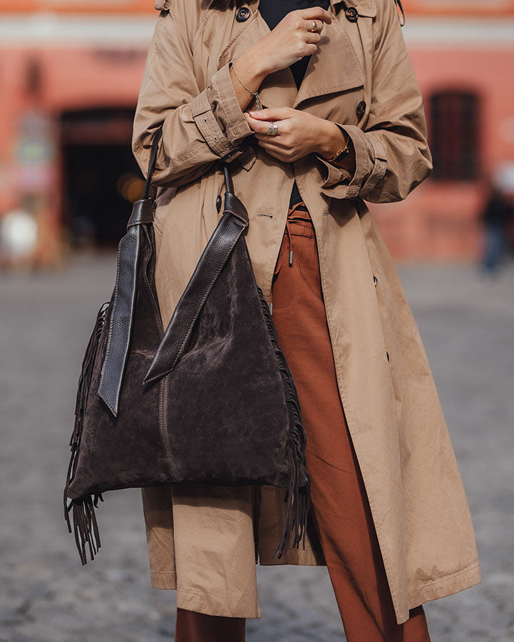 BINOTTO WILD™ Damen Hobo Beuteltasche und Umhängetasche aus italienischem Wildleder