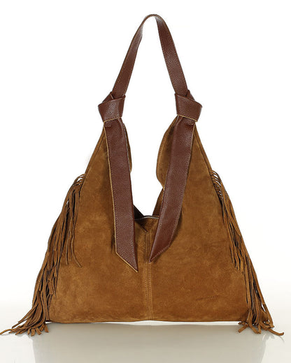 BINOTTO WILD™ Damen Hobo Beuteltasche und Umhängetasche aus italienischem Wildleder braun
