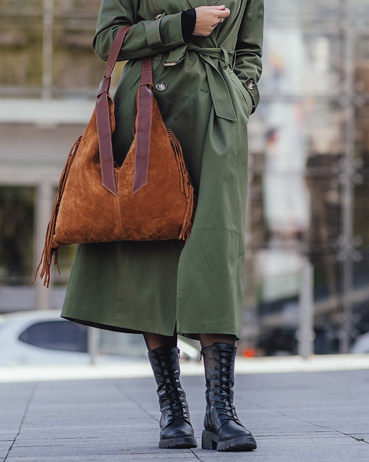 BINOTTO WILD™ Damen Hobo Beuteltasche und Umhängetasche aus italienischem Wildleder