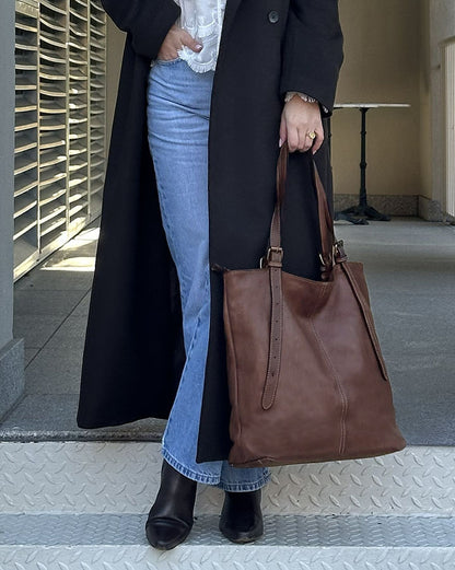 Brown Women's Leather Tote Bag with Adjustable Handles_4 Sacktaschen.com