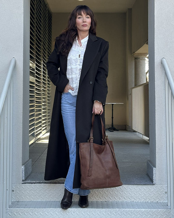 brown Women's Leather Tote Bag with Adjustable Handles_5 Sacktaschen.com