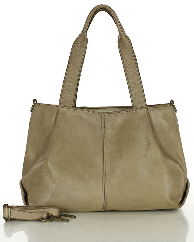 Beige-taupe 166-Damen-Shopper-Tasche-Leder-tote-bag-schwarz-braun_3 Sacktaschen.com