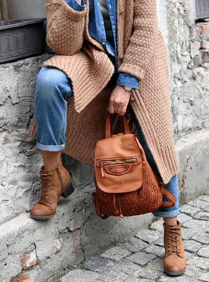 BEATRIC™ Damen Lederrucksack aus gewebtem Leder mit Vintage-Effekt 