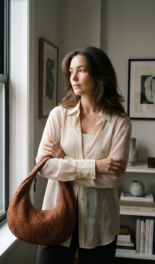 MOON● Medium Hobo-Schultertasche aus geflochtenem italienischem Leder Sacktaschen.com