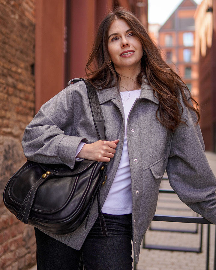 COMO● Damen Schultertasche Satteltasche aus Vintage Leder im Boho-Stil