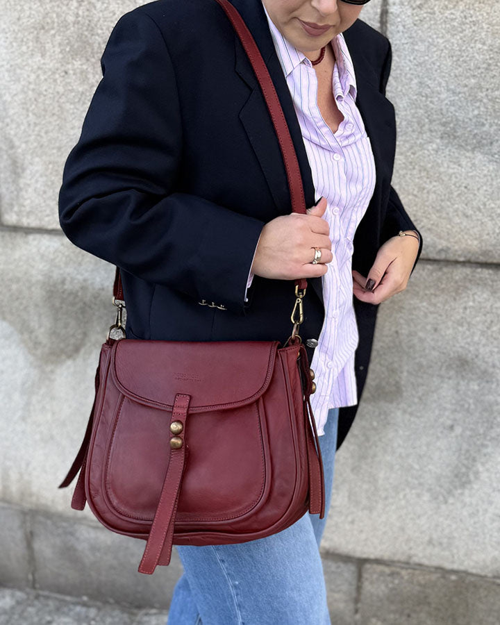 COMO● Damen Schultertasche Satteltasche aus Vintage Leder im Boho-Stil