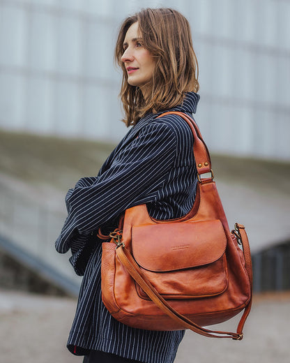 LENE™ Leder Satteltasche Schultertasche für Damen. Zwei-Kammer