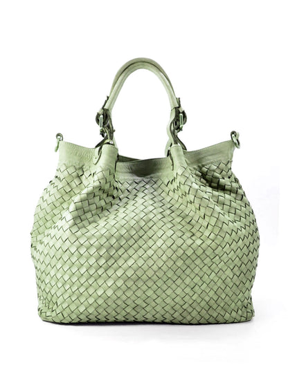 green mint BASKET L● Leather handbag made of soft braided leather Sacktaschen.com
