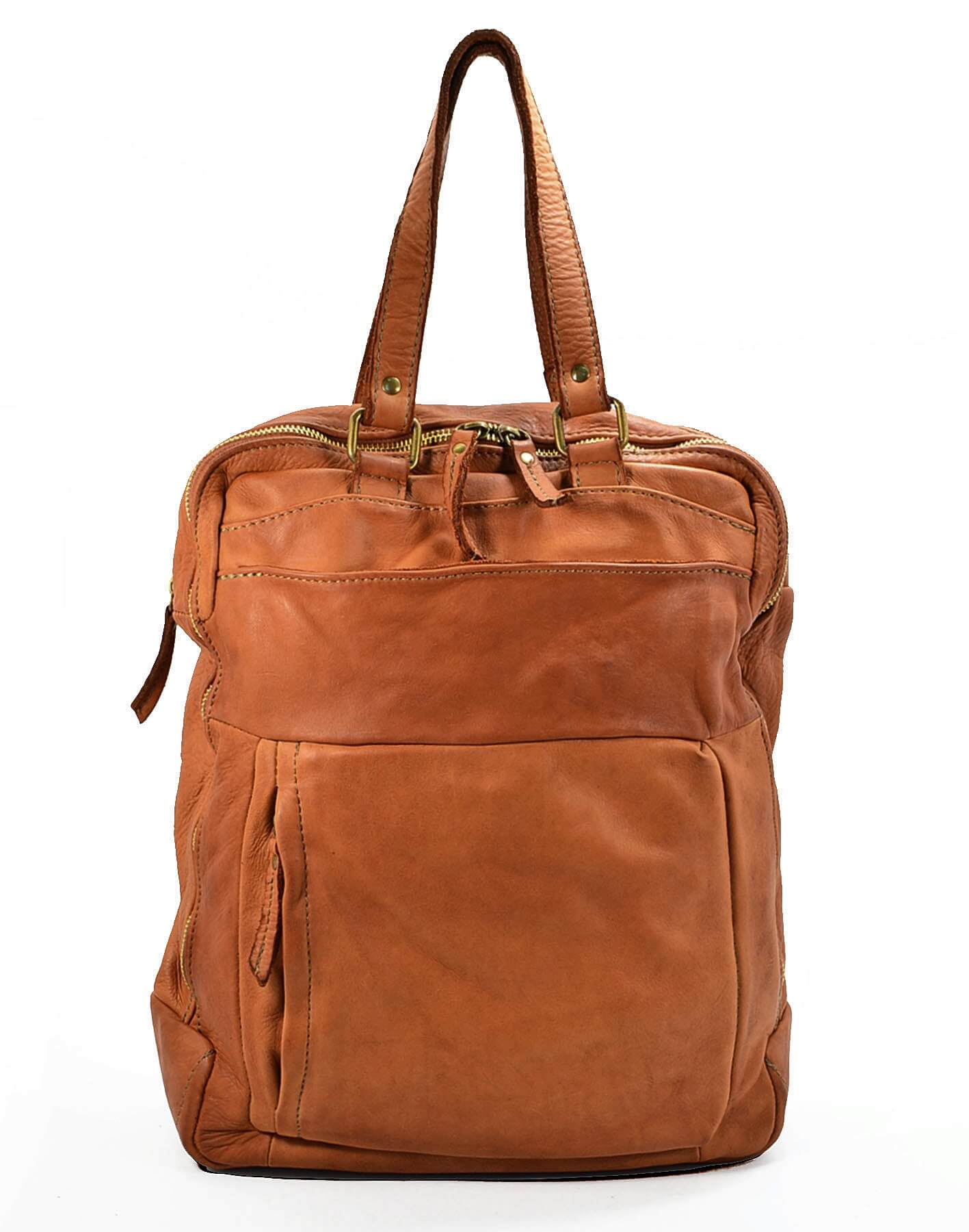 Cognac BORGO● Lederrucksack mit Laptopfach – Wandelbarer 2-in-1 Business Rucksack & Aktentasche aus Echtleder Sacktaschen.com