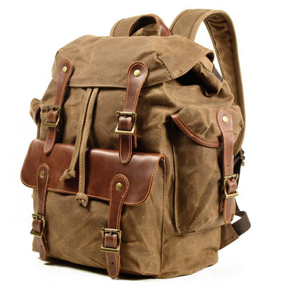 WAX SCOUT™ Mochila bolso grande de lona encerada con piel para hombre y mujer