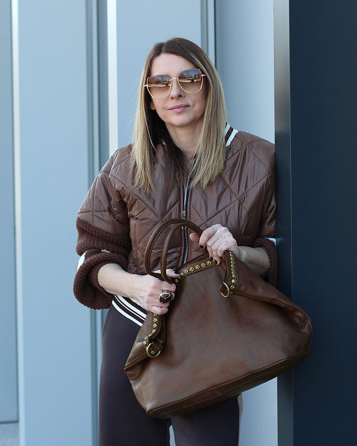 CAMILLE™ Shopper Ledertasche mit reißverschluss & nieten