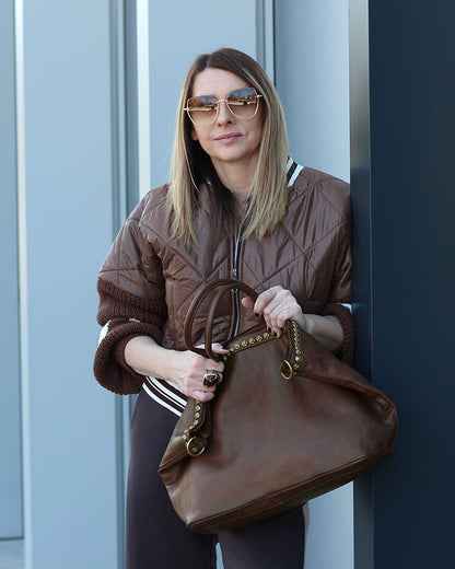 CAMILLE™ Shopper Ledertasche mit reißverschluss & nieten