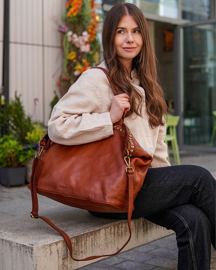 CAMILLE™ Shopper Ledertasche mit reißverschluss & nieten