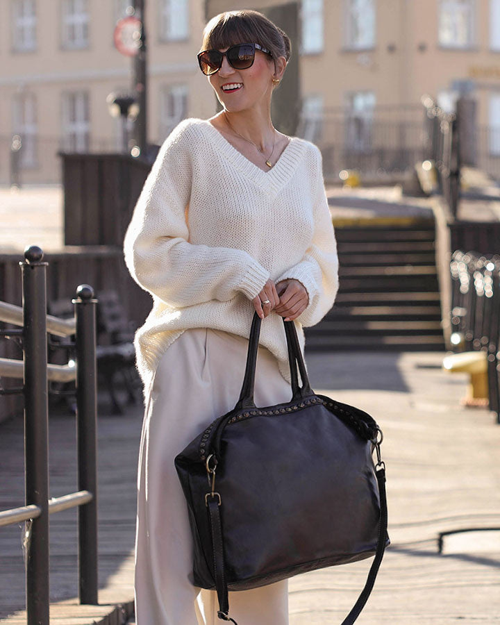 CAMILLE™ Shopper Ledertasche mit reißverschluss & nieten