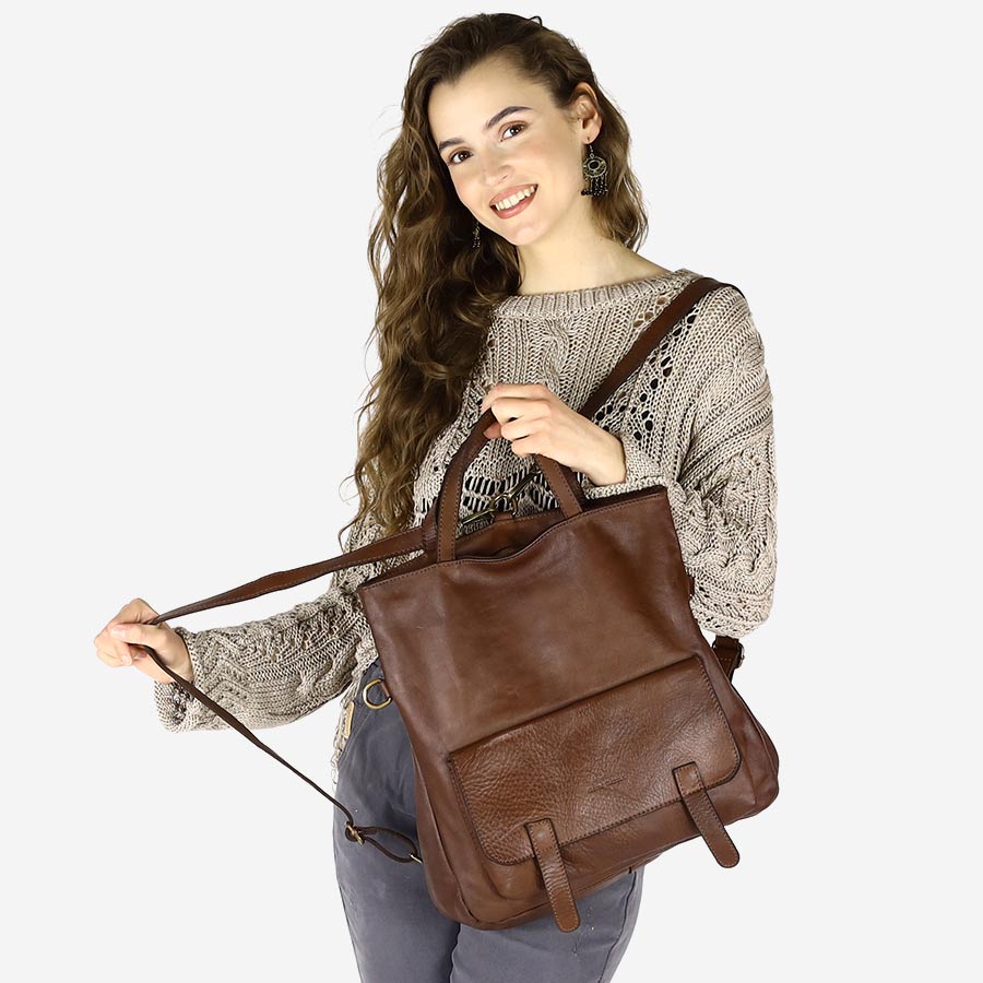 MORENO 3-in-1 leather shopper bag with backpack function for women with zipper. Black or brown – Sacktaschen