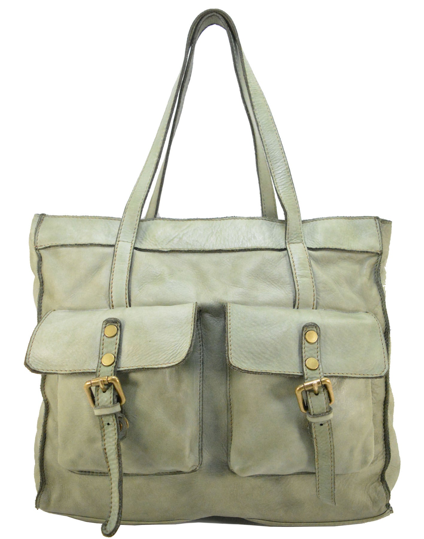Modische Schultertasche Damen Echtleder in Minzgrün, exklusives italienisches Design als frischer Farbtupfer für sommerliche Casual-Outfits.