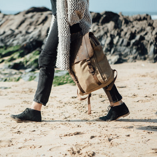 Canvas Rucksack mit Echtesleder fur Damen und Vintage