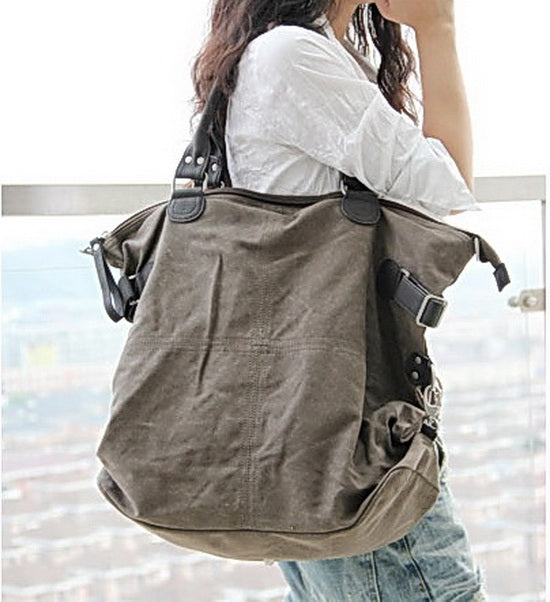 KOUKO. Schultertasche für Damen aus Segeltuch Canvas und italianischem Leder