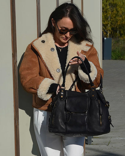 LESACK Leder Schultertasche im Weekender-Stil