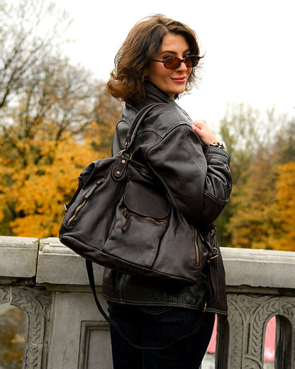 LESACK Leder Schultertasche im Weekender-Stil