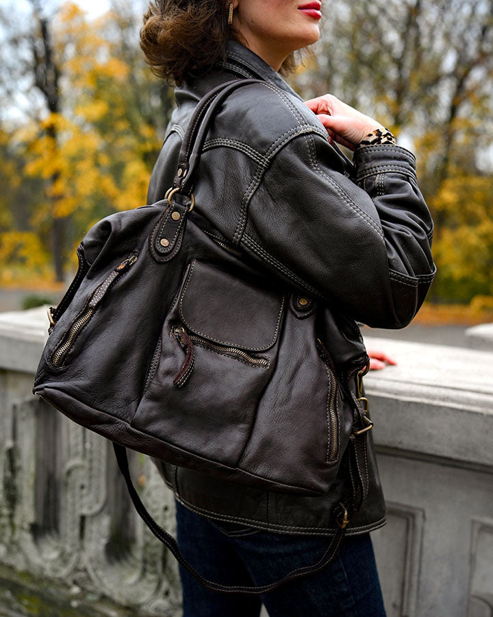 LESACK Leder Schultertasche im Weekender-Stil