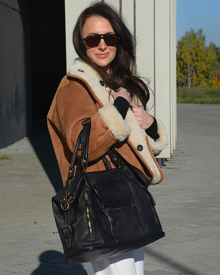 LESACK Leder Schultertasche im Weekender-Stil