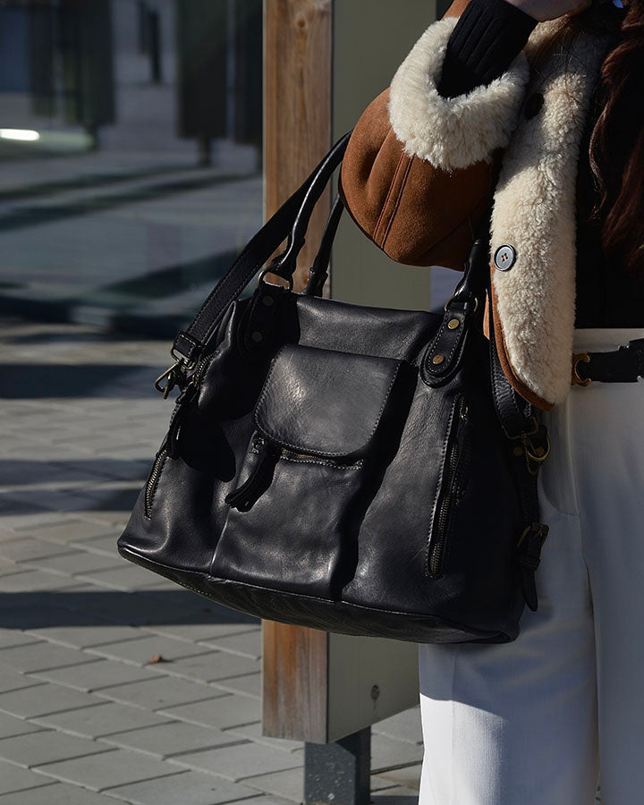 LESACK Leder Schultertasche im Weekender-Stil