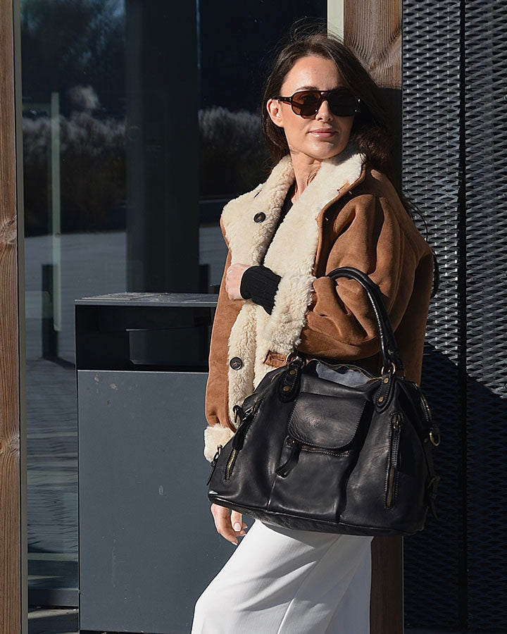 LESACK Leder Schultertasche im Weekender-Stil