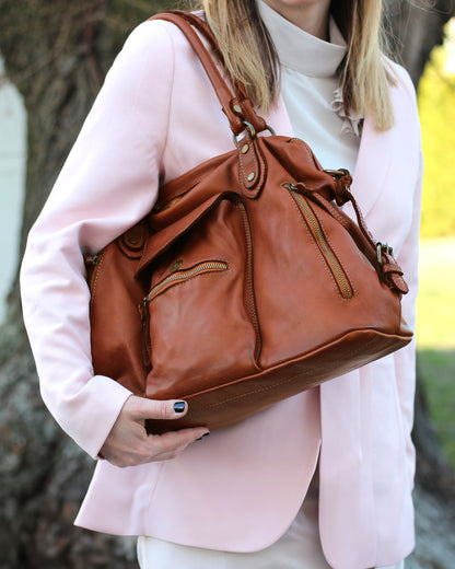 LESACK Leder Schultertasche im Weekender-Stil