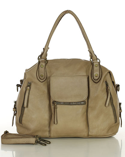LESACK Leder Schultertasche im Weekender-Stil beige-taupe