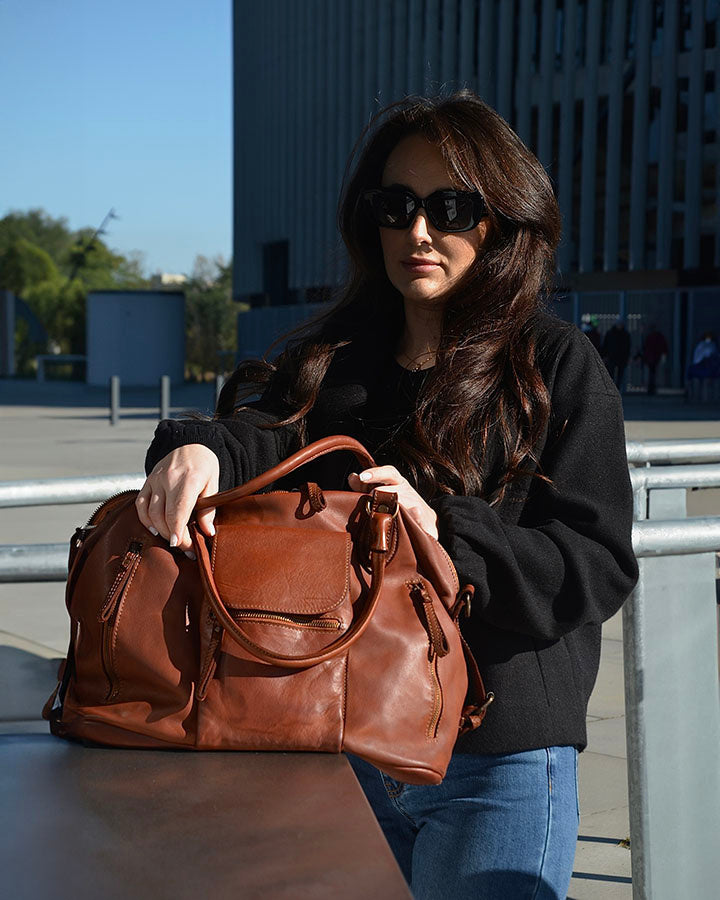 LESACK leather work bag for women in weekender style vintage Black
