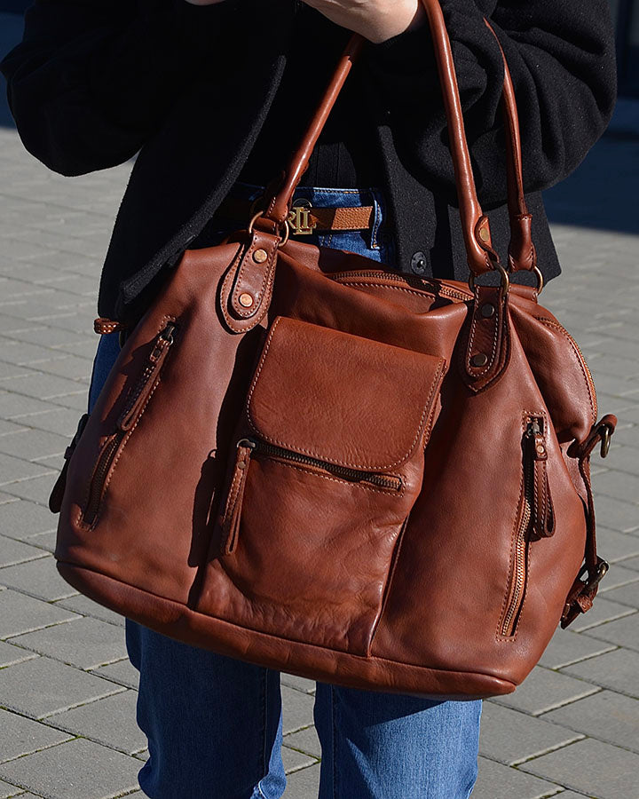 LESACK Leder Schultertasche im Weekender-Stil