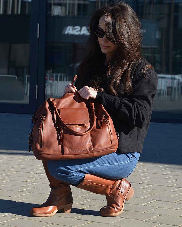 LESACK Leder Schultertasche im Weekender-Stil