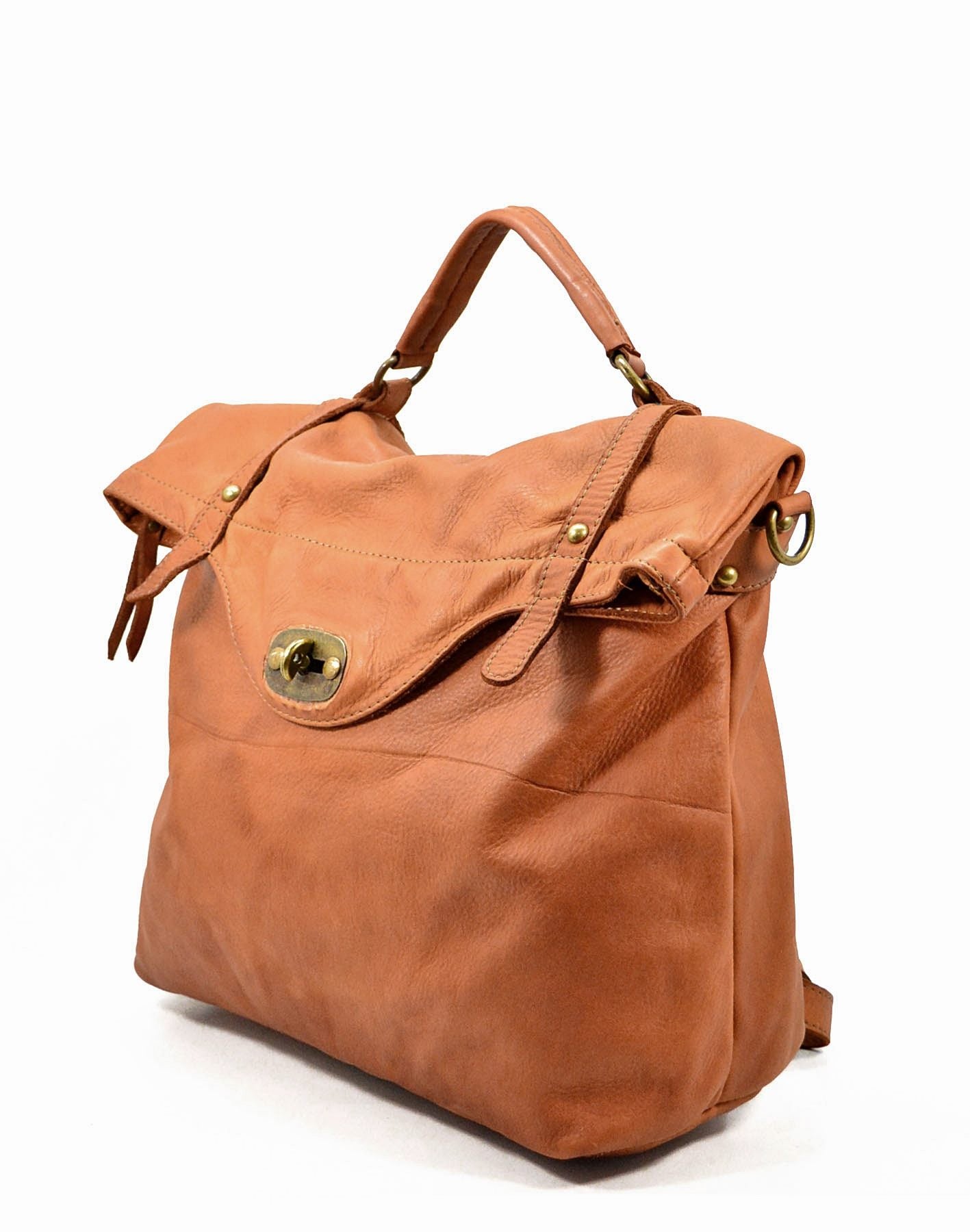 MATTINO● Large vintage 3 in 1 backpack handbag made of leather for men and women. Made in Italy