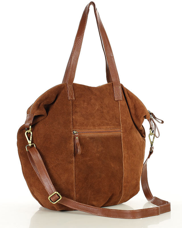 Large suede Shopper shoulder bag crossbody black and brown with