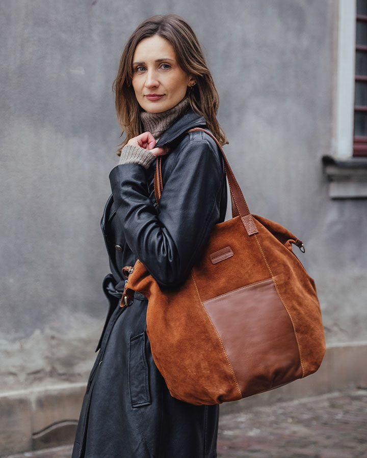 YOTTI WILD Große Wildleder Schultertasche Crossbody mit Reißverschluss