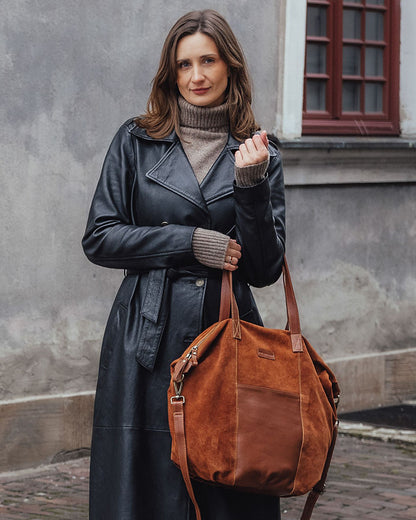 YOTTI WILD Große Wildleder Schultertasche Crossbody mit Reißverschluss