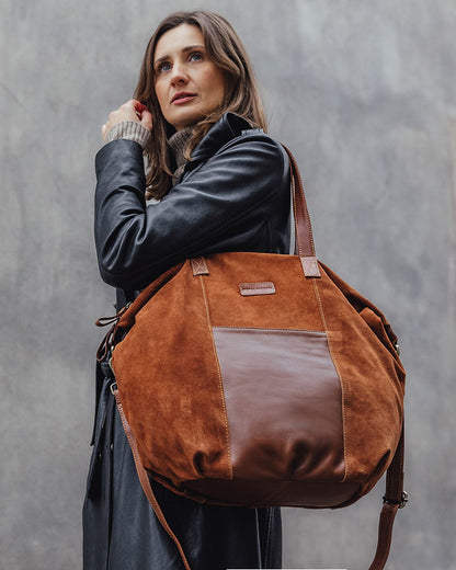 YOTTI WILD Große Wildleder Schultertasche Crossbody mit Reißverschluss