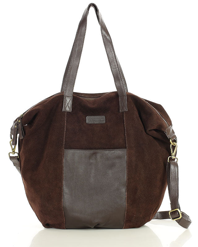 Large suede Shopper shoulder bag crossbody black and brown with