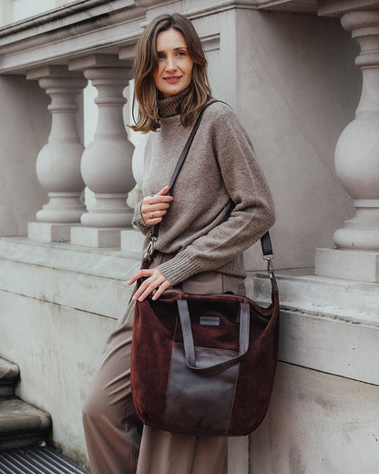 YOTTI WILD Große Wildleder Schultertasche Crossbody mit Reißverschluss