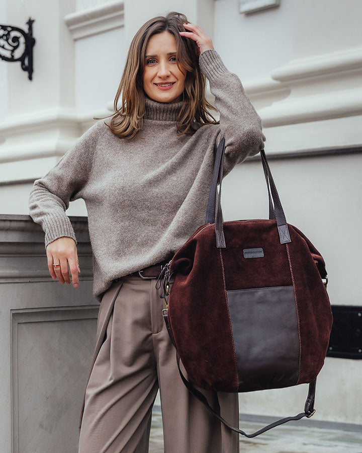 YOTTI WILD Große Wildleder Schultertasche Crossbody mit Reißverschluss