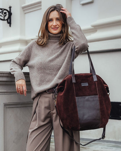 YOTTI WILD Große Wildleder Schultertasche Crossbody mit Reißverschluss