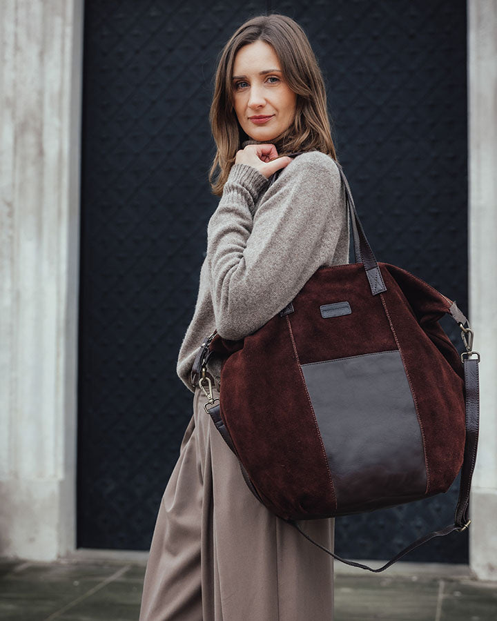 YOTTI WILD Große Wildleder Schultertasche Crossbody mit Reißverschluss