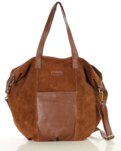 YOTTI WILD Große Wildleder Schultertasche Crossbody mit Reißverschluss Cognac